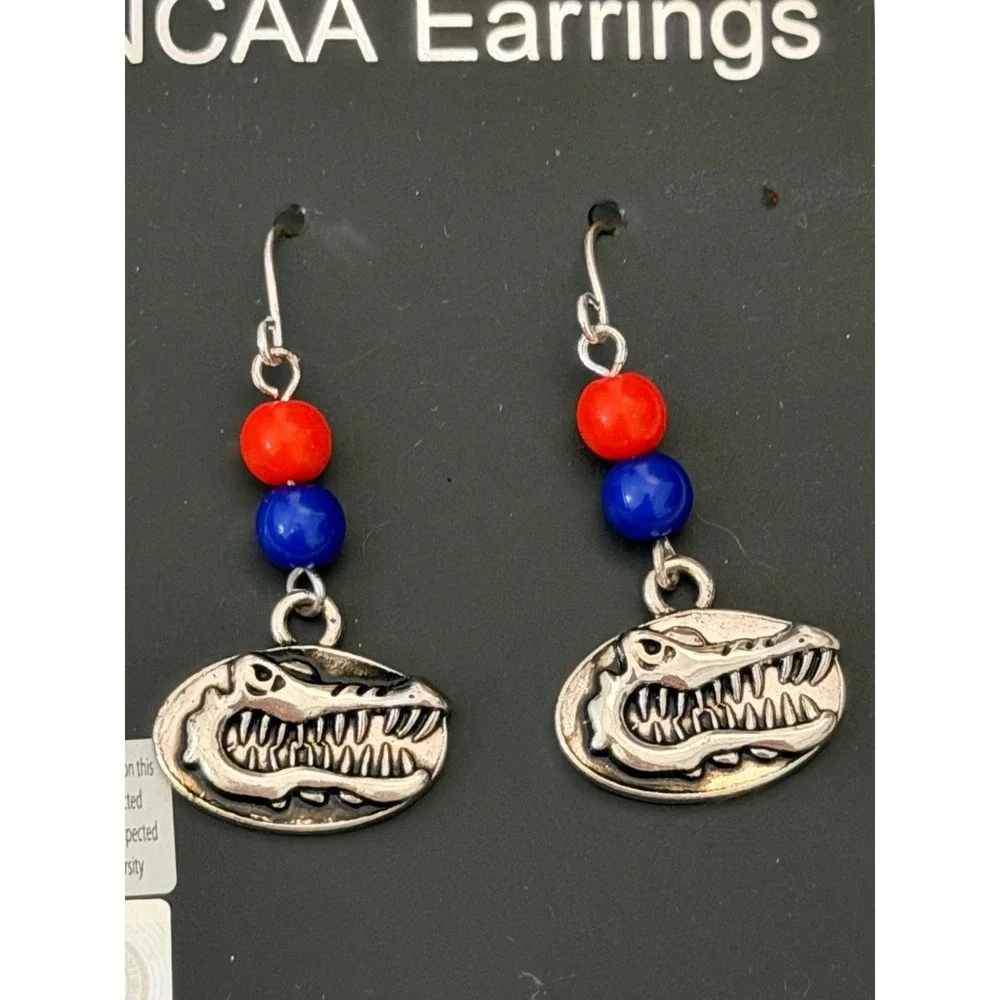 NCAA Florida Gators Dangle‎ Earrings Orange Blue Beads Silver Tone Logo UF Fan